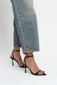 Nisantasi Shoes Sanny Black Patent  Bilek Belt Detailed Women Thin Heels Shoes - Image 2