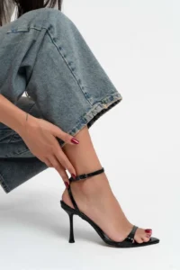 Nisantasi Shoes Sanny Black Patent  Bilek Belt Detailed Women Thin Heels Shoes - Image 4