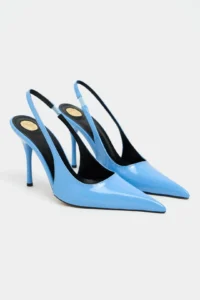 Nisantasi Shoes Gloria Blue Patent Belt Detailed Pointed toe Women Heels Shoes - Image 6