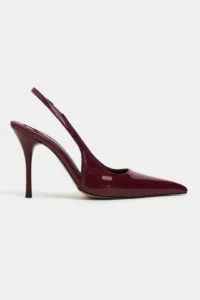 Nisantasi Shoes Gloria Burgundy Patent Belt Detailed Pointed toe Women Heels Shoes