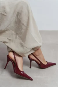 Nisantasi Shoes Gloria Burgundy Patent Belt Detailed Pointed toe Women Heels Shoes - Image 2