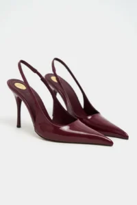 Nisantasi Shoes Gloria Burgundy Patent Belt Detailed Pointed toe Women Heels Shoes - Image 6