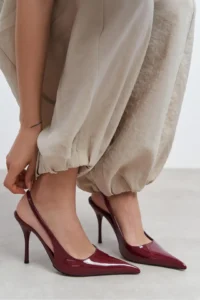 Nisantasi Shoes Gloria Burgundy Patent Belt Detailed Pointed toe Women Heels Shoes - Image 7