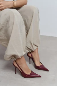 Nisantasi Shoes Gloria Burgundy Patent Belt Detailed Pointed toe Women Heels Shoes - Image 8