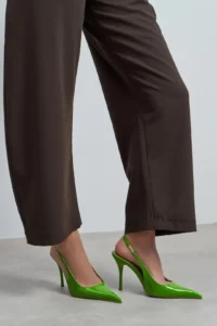 Nisantasi Shoes GLORIA Green Patent Belt Detailed Pointed toe Women Heels Shoes