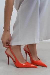 Nisantasi Shoes Gloria Orange Patent Belt Detailed Pointed toe Women Heels Shoes - Image 8