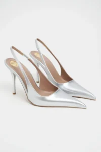 Nisantasi Shoes GLORIA Silver Patent Belt Detailed Pointed toe Women Heels Shoes - Image 5