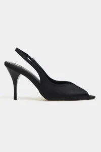 Nisantasi Shoes Roxy Black Satin Ankle Tied Toe Light Detailed Women Heels Shoes
