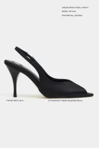 Nisantasi Shoes Roxy Black Satin Ankle Tied Toe Light Detailed Women Heels Shoes - Image 3