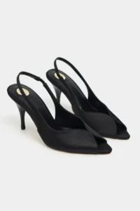Nisantasi Shoes Roxy Black Satin Ankle Tied Toe Light Detailed Women Heels Shoes - Image 6