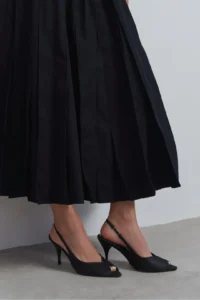 Nisantasi Shoes Roxy Black Satin Ankle Tied Toe Light Detailed Women Heels Shoes - Image 7