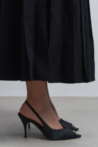 Nisantasi Shoes Roxy Black Satin Ankle Tied Toe Light Detailed Women Heels Shoes - Image 9