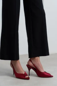Nisantasi Shoes Roxy Burgundy Satin Ankle Tie Toe Light Detailed Women Heels Shoes - Image 2