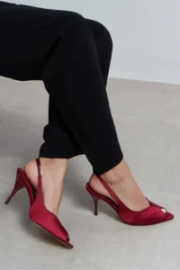 Nisantasi Shoes Roxy Burgundy Satin Ankle Tie Toe Light Detailed Women Heels Shoes - Image 7