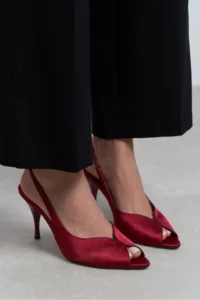 Nisantasi Shoes Roxy Burgundy Satin Ankle Tie Toe Light Detailed Women Heels Shoes - Image 8
