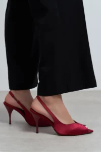 Nisantasi Shoes Roxy Burgundy Satin Ankle Tie Toe Light Detailed Women Heels Shoes - Image 9