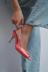Nisantasi Shoes Roxy Salmon Satin Ankle Tied Toe Light Detailed Women Heels Shoes - Image 7
