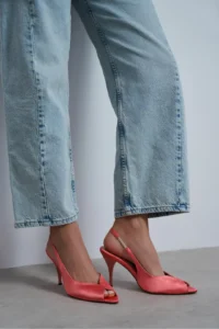 Nisantasi Shoes Roxy Salmon Satin Ankle Tied Toe Light Detailed Women Heels Shoes - Image 8