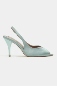 Nisantasi Shoes Roxy Turquoise Satin Ankle Tie Toe Light Detailed Women Heels Shoes