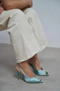 Nisantasi Shoes Roxy Turquoise Satin Ankle Tie Toe Light Detailed Women Heels Shoes - Image 7