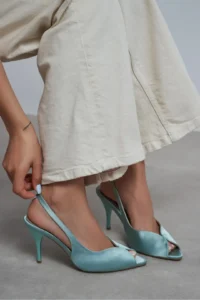 Nisantasi Shoes Roxy Turquoise Satin Ankle Tie Toe Light Detailed Women Heels Shoes - Image 8