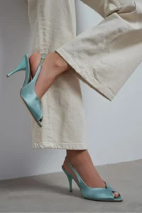 Nisantasi Shoes Roxy Turquoise Satin Ankle Tie Toe Light Detailed Women Heels Shoes - Image 9