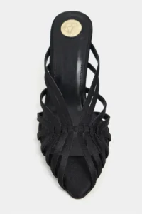 Nisantasi Shoes JUDITH Black Satin Burnu Light Detailed Kafesli Women Heels Slippers - Image 4