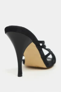 Nisantasi Shoes JUDITH Black Satin Burnu Light Detailed Kafesli Women Heels Slippers - Image 5