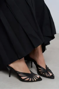 Nisantasi Shoes JUDITH Black Satin Burnu Light Detailed Kafesli Women Heels Slippers - Image 7
