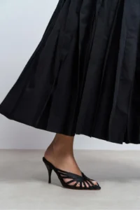 Nisantasi Shoes JUDITH Black Satin Burnu Light Detailed Kafesli Women Heels Slippers - Image 9