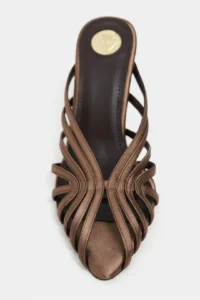 Nisantasi Shoes JUDITH Brown Satin Burnu Light Detailed Kafesli Women Heels Slippers - Image 4