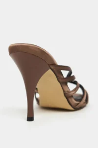 Nisantasi Shoes JUDITH Brown Satin Burnu Light Detailed Kafesli Women Heels Slippers - Image 5