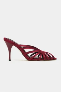 Nisantasi Shoes JUDITH Burgundy Satin Burnu Light Detailed Kafesli Women Heels Slippers