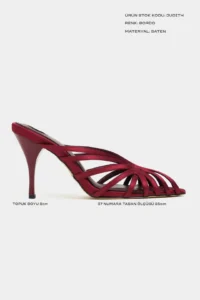Nisantasi Shoes JUDITH Burgundy Satin Burnu Light Detailed Kafesli Women Heels Slippers - Image 3