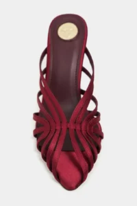 Nisantasi Shoes JUDITH Burgundy Satin Burnu Light Detailed Kafesli Women Heels Slippers - Image 4