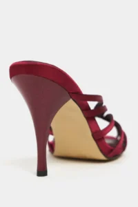 Nisantasi Shoes JUDITH Burgundy Satin Burnu Light Detailed Kafesli Women Heels Slippers - Image 5
