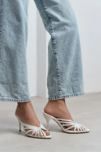 Nisantasi Shoes JUDITH Pearl Satin Burnu Light Detailed Kafesli Women Heels Slippers - Image 2