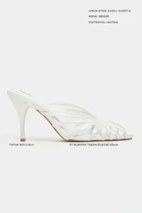 Nisantasi Shoes JUDITH Pearl Satin Burnu Light Detailed Kafesli Women Heels Slippers - Image 3