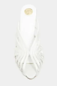 Nisantasi Shoes JUDITH Pearl Satin Burnu Light Detailed Kafesli Women Heels Slippers - Image 4