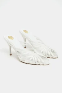 Nisantasi Shoes JUDITH Pearl Satin Burnu Light Detailed Kafesli Women Heels Slippers - Image 6