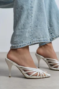 Nisantasi Shoes JUDITH Pearl Satin Burnu Light Detailed Kafesli Women Heels Slippers - Image 7