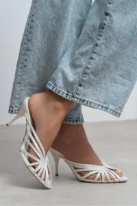Nisantasi Shoes JUDITH Pearl Satin Burnu Light Detailed Kafesli Women Heels Slippers - Image 8