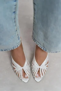 Nisantasi Shoes JUDITH Pearl Satin Burnu Light Detailed Kafesli Women Heels Slippers - Image 9