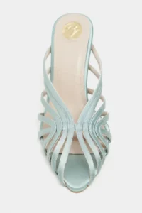 Nisantasi Shoes JUDITH Turquoise Satin Burnu Light Detailed Kafesli Women Heels Slippers - Image 4