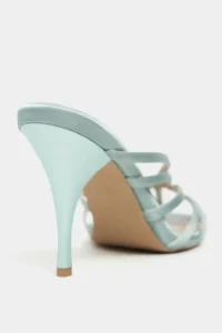 Nisantasi Shoes JUDITH Turquoise Satin Burnu Light Detailed Kafesli Women Heels Slippers - Image 5