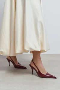 Nisantasi Shoes Mehru Burgundy Patent Belt Detailed Pointed toe Women Heels Shoes - Image 2