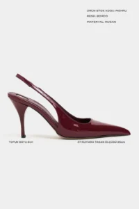 Nisantasi Shoes Mehru Burgundy Patent Belt Detailed Pointed toe Women Heels Shoes - Image 3