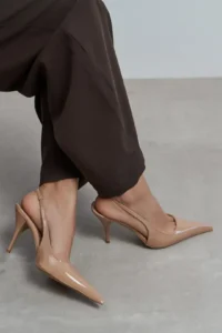 Nisantasi Shoes Mehru Dark BEIGE Patent Belt Detailed Pointed toe Women Heels Shoes - Image 2
