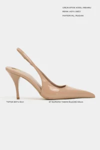 Nisantasi Shoes Mehru Dark BEIGE Patent Belt Detailed Pointed toe Women Heels Shoes - Image 3