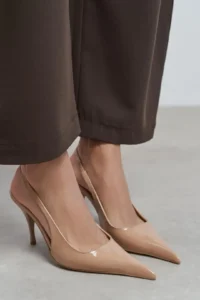 Nisantasi Shoes Mehru Dark BEIGE Patent Belt Detailed Pointed toe Women Heels Shoes - Image 7